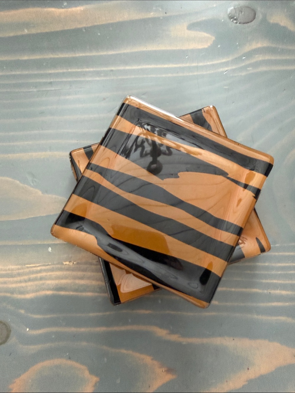 Handmade Glass Coasters - Black and Copper Stripes